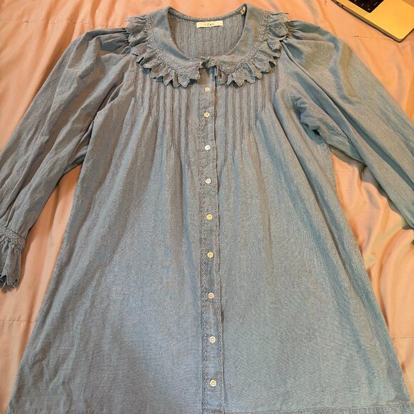 DOEN Wing Mini Dress in Parisian Chambray Blue - Picture 4 of 16